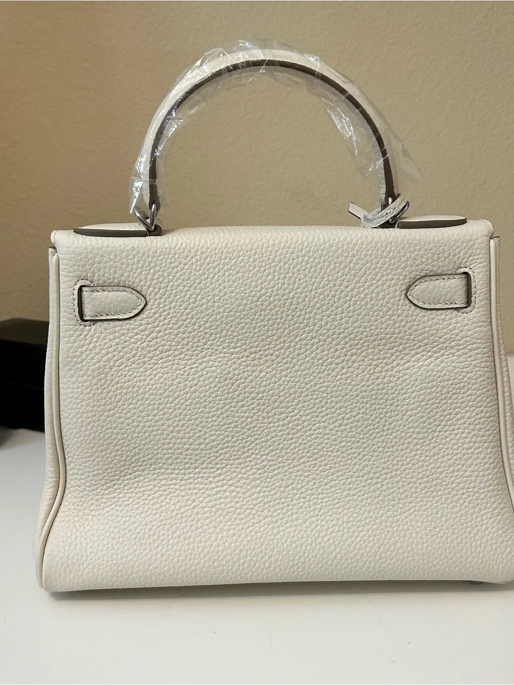 28cm Silver on Cream Top Handle Leather Satchel KL Style